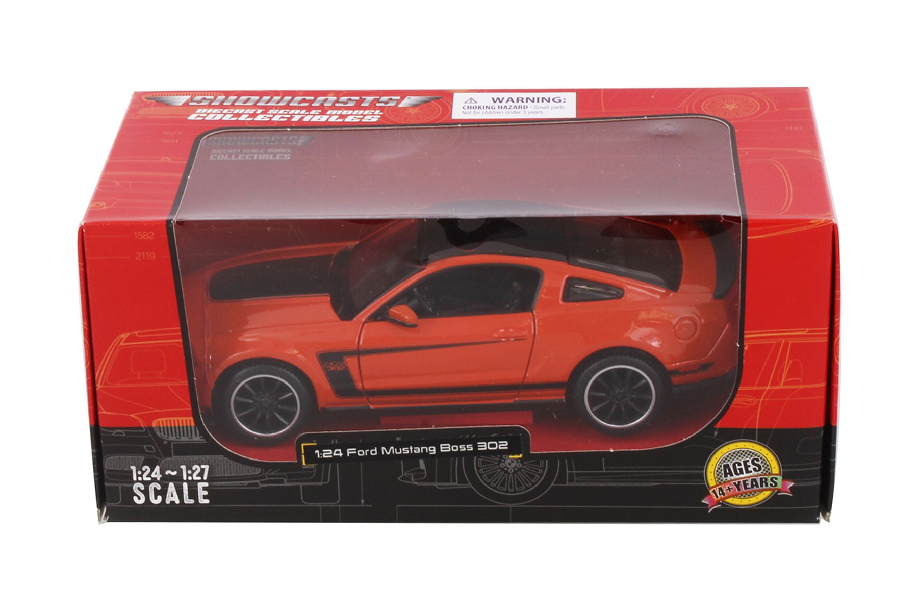 2012 Ford Mustang Boss 302 Hardtop, Orange - Showcasts 38269OR - 1/24 Scale Diecast Model Car