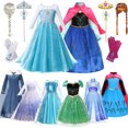 thumbnail image 2 of Girls Snow Queen Elsa Anna Princess Dress Kids Party Gown Clothing Children Cosplay Frozen Halloween Carnival Birthday Costume, 2 of 5
