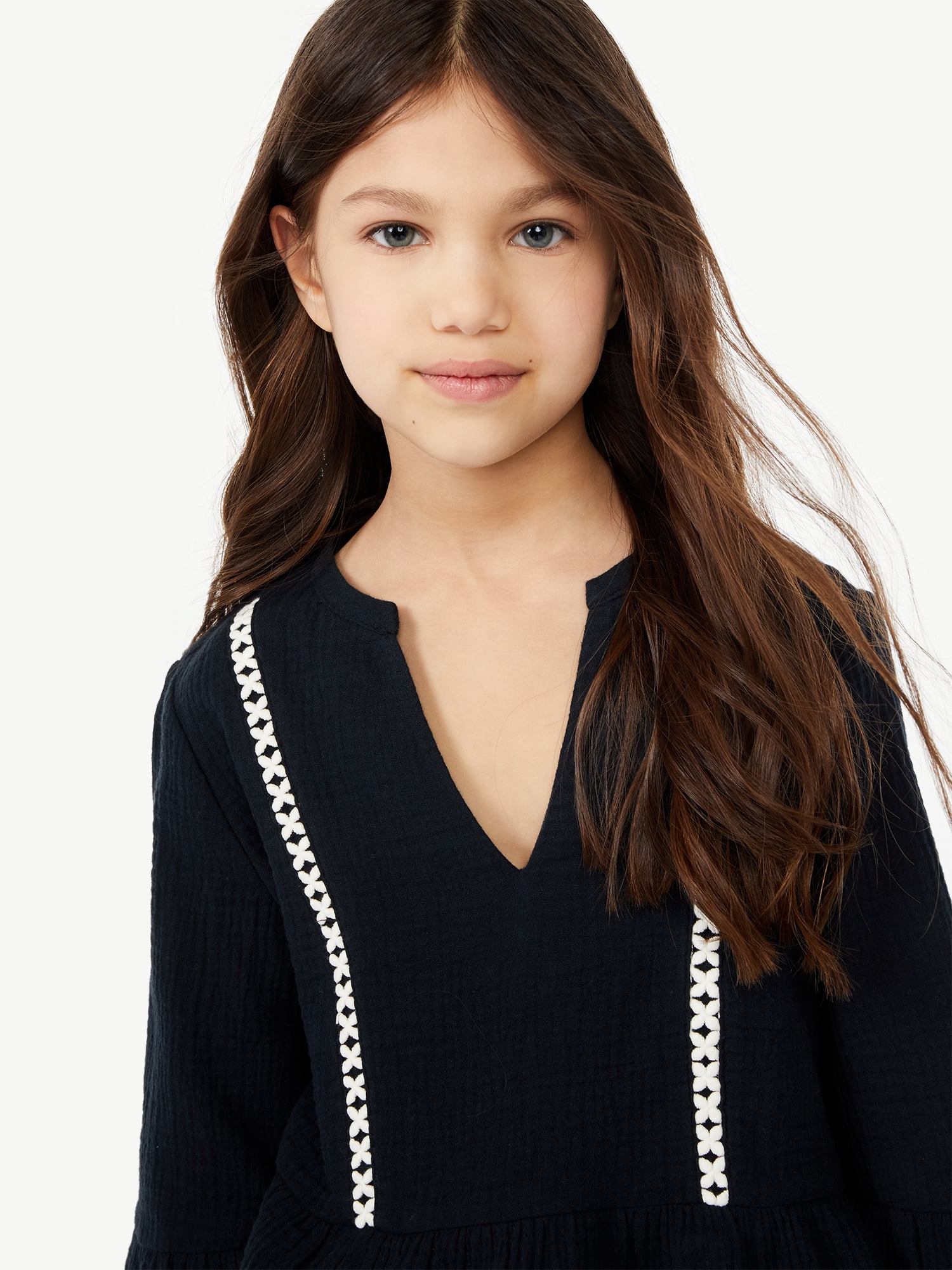 Scoop Girls Lace Trim Peplum Top and Matching Shorts, 2-Piece Outfit Set, Sizes 4-12