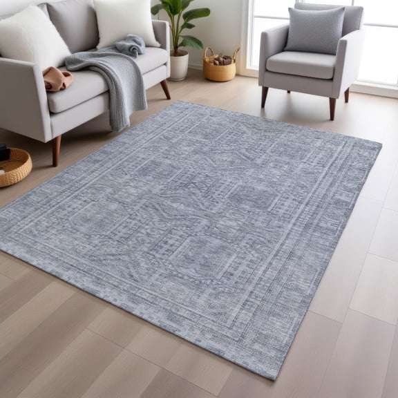 Addison Rugs Chantille Indoor/Outdoor Transitional Border Sky Machine Washable Rectangle Rug, 5' x 7'6"