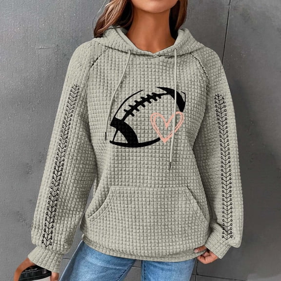 Game Day Outfits Shirts Women Plain Tops Game Day Sweatshirts with Drawstring Basic Tee Oversized Hoodie Soft Tunic Tops Gift Long Sleeve Heart Graphic Shirts Rugby Shirt Mom Shirts Beige