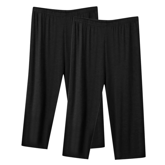 Cinvoph 2 Pack Plus Size Capris for Women Casual Loose Home Lounge Elastic Waist Running Wide Leg Joggers