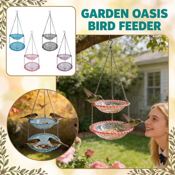 2-in-1 Hanging Bird Feeder & Bath, Plastic Outdoor Bird Feeder & Water Bowl, Garden Yard Decor for Wild Birds & Hummingbirds (Pink)