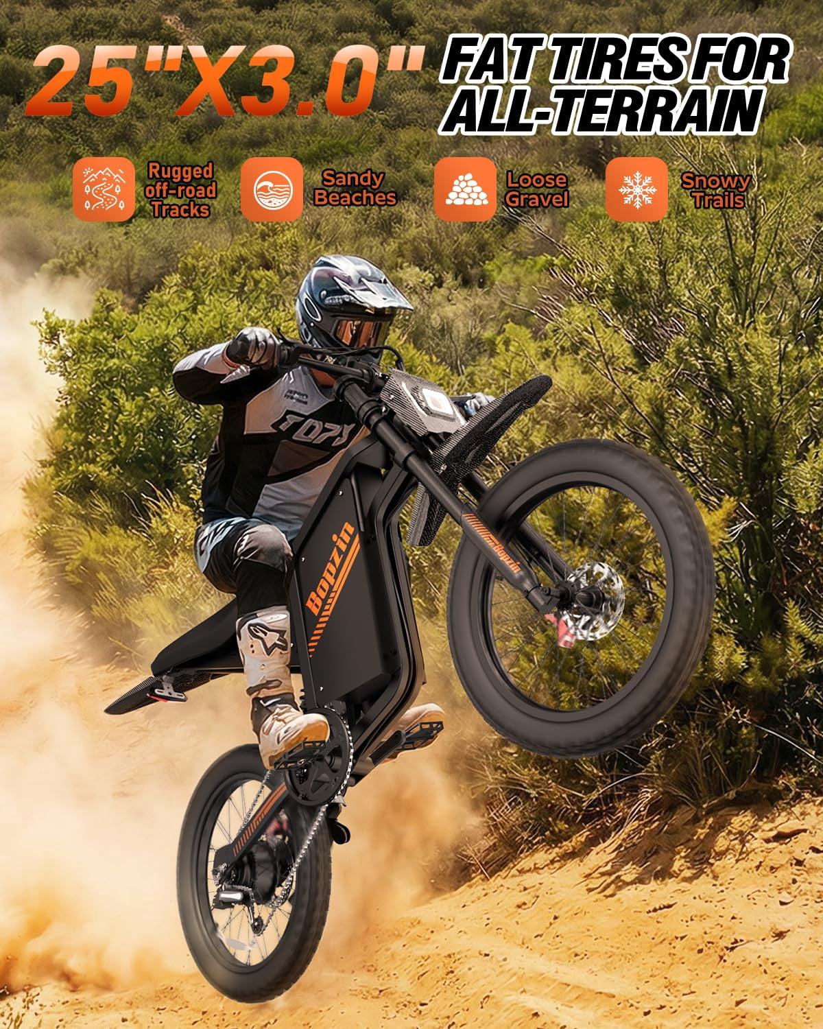 Electric Dirt Bike 3000W, 60V 35Ah Removable Large-Capacity Battery, Up to 100 Miles, Anti-Theft Alarm, 25"x3.0" Fat Tire Ebike with Hydraulic Brakes, UL2849 Certified eBike
