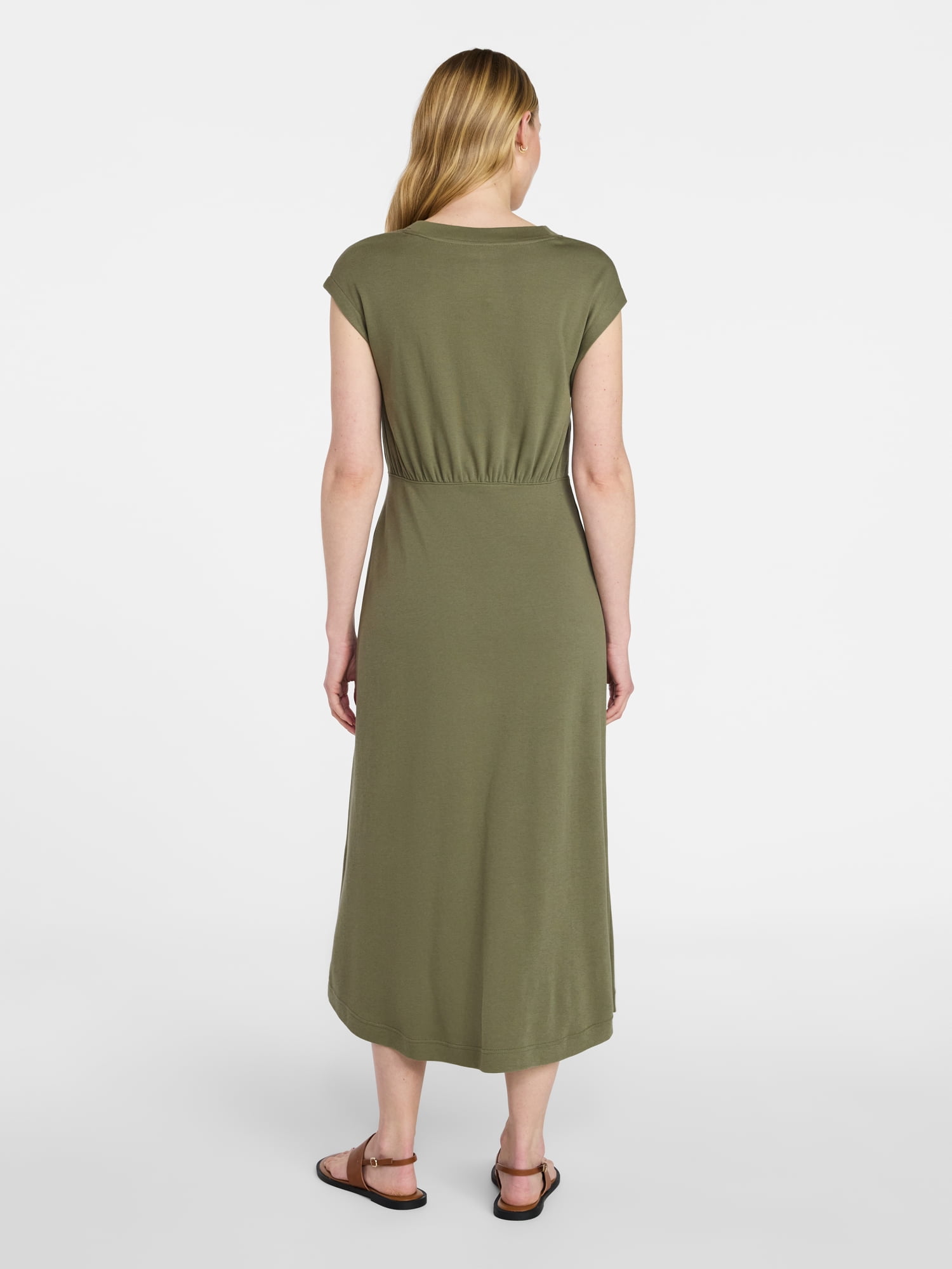 Time and Tru Women’s Cotton Knit Midi Dress with Dolman Sleeves, Sizes XS-XXXL