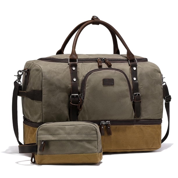 Bolso Weekender Nerlion de piel de lona verde para hombre, 15 kg