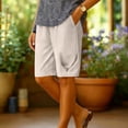 thumbnail image 2 of Yeaiivve Linen Bermuda Shorts for Women Comfy Lightweight Pleated Bottom Shorts Drawstring High Waisted Cotton Long Shorts with Pockets Khaki,S, 2 of 7