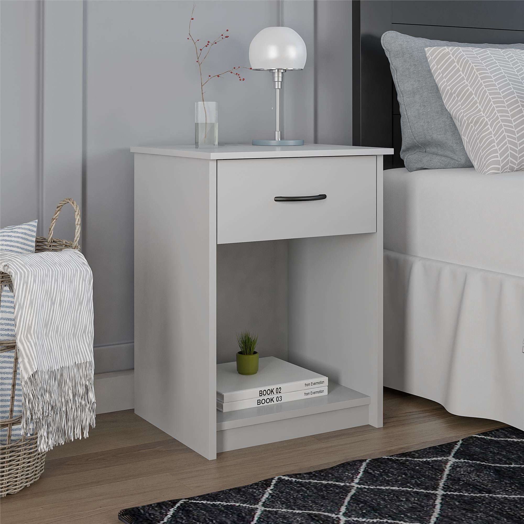 Mainstays Classic Nightstand with Drawer, Dove Gray