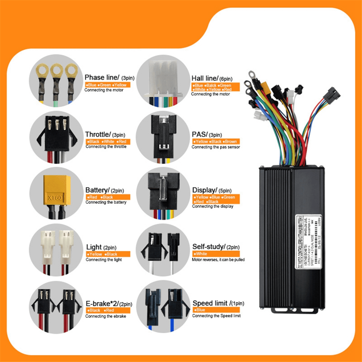 48V 72V E-Bike 40A 1000W-2000W Three Mode Sine Wave Controller for Electric Bicycle Ebike E-Scooter