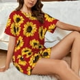 thumbnail image 4 of Wukai Sunflowers On Red Women's Pajama Set,Short-Sleeve Top and Shorts with Elastic Waistband and Pockets for Loungewear, Yoga, and Casual Wear-Small, 4 of 6