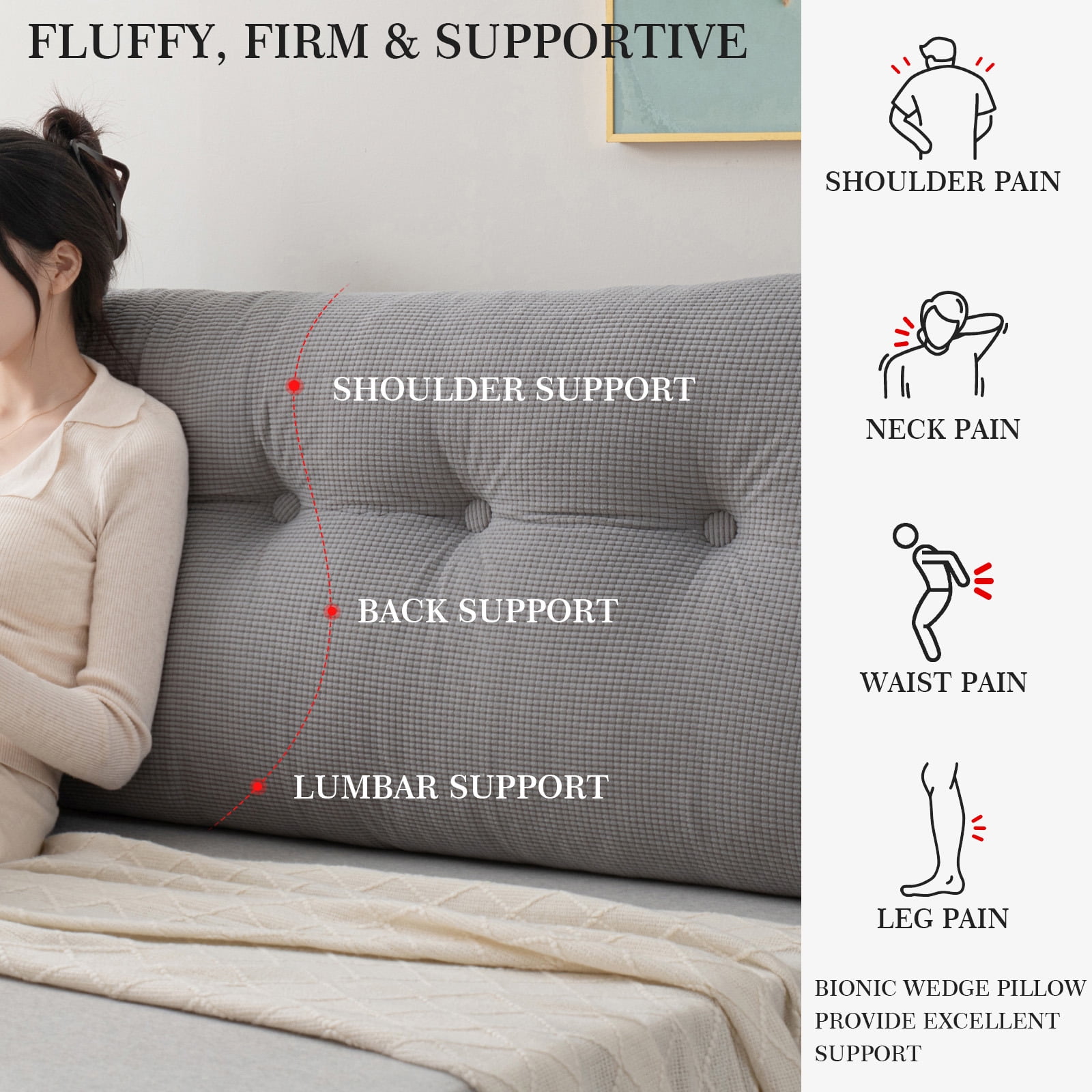 ANMINY Triangle Headboard Pillow Full Filling Backrest Positioning Support Wedge Pillow