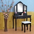 thumbnail image 6 of Tri-Folding Mirror 4 Drawers Dressing Table Home Bedroom Women Makeup Desk Stool Set, 6 of 10
