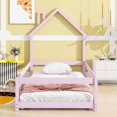 thumbnail image 2 of SESSLIFE Twin Size Floor Bed Frame with House-shaped Headboard, Wood Montessori Floor Beds with Fences, Floor Beds Frame for Boys and Girls, Box Spring Needed(Pink), 2 of 7