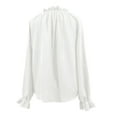 thumbnail image 4 of Womens Frill Mock Neck Dressy Shirt Ruffle Cuff Long Sleeve Blouses Textured Work Business Solid Shirt Trendy Summer White M, 4 of 6