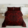 thumbnail image 2 of Homewish Retro Damask Jacquard Queen Comforter Set,Baroque Flower Floral Bedding Sets,Red Black Gorhic Skull Bedding Comforter Set,Super Cozy Room Decoration Reversible,3pcs, 2 of 8