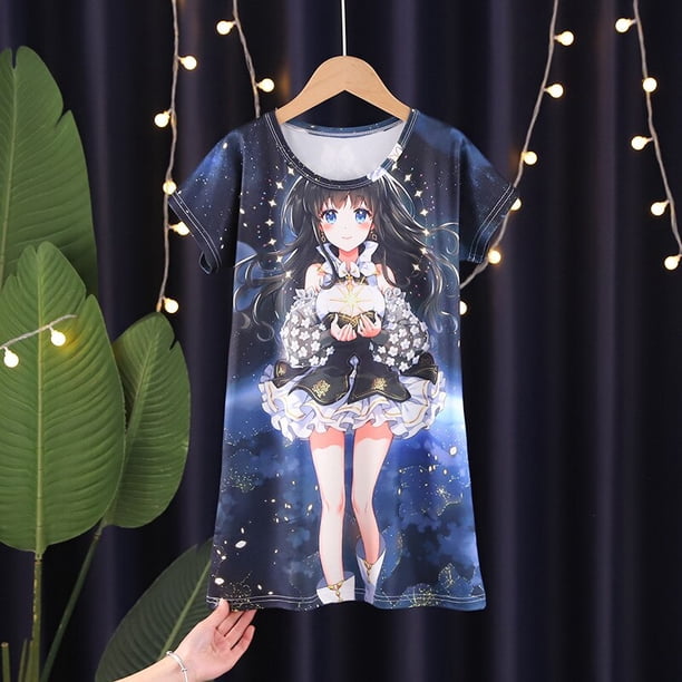 Frozen Princess Elsa Camisón para niñas Verano Manga corta Estilo delgado Pijamas para niños Falda Pijamas Pijama Stitch Pajamas12 altura 115-125 cm Gao Jinjia LED