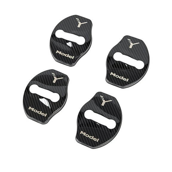 Tesla Model Y Door Latch Covers, Carbon Fiber Black Stainless Steel, 4pc Set