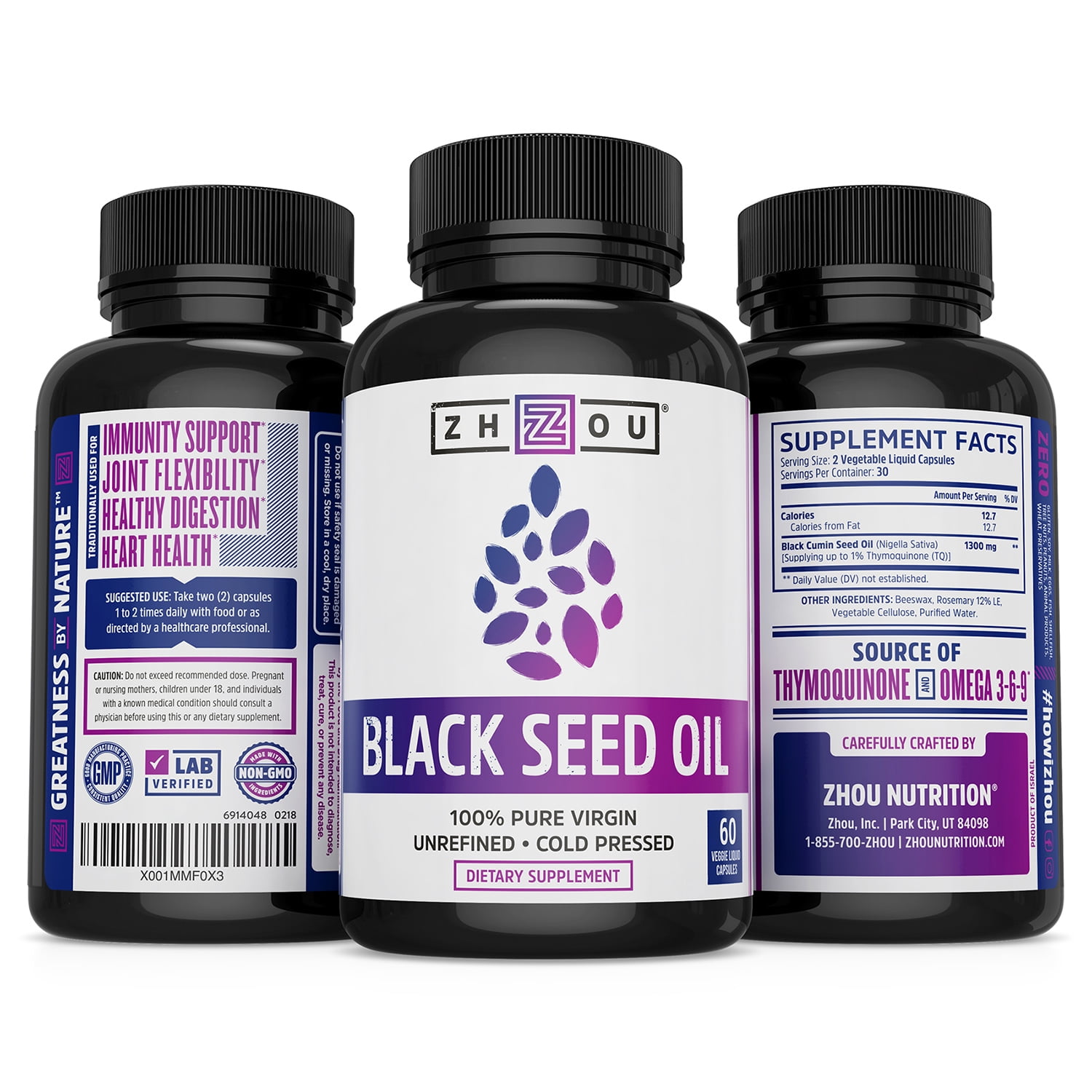 Buy Zhou Nutrition 100 Pure Black Seed Oil, 60 Soft Gel Capsules