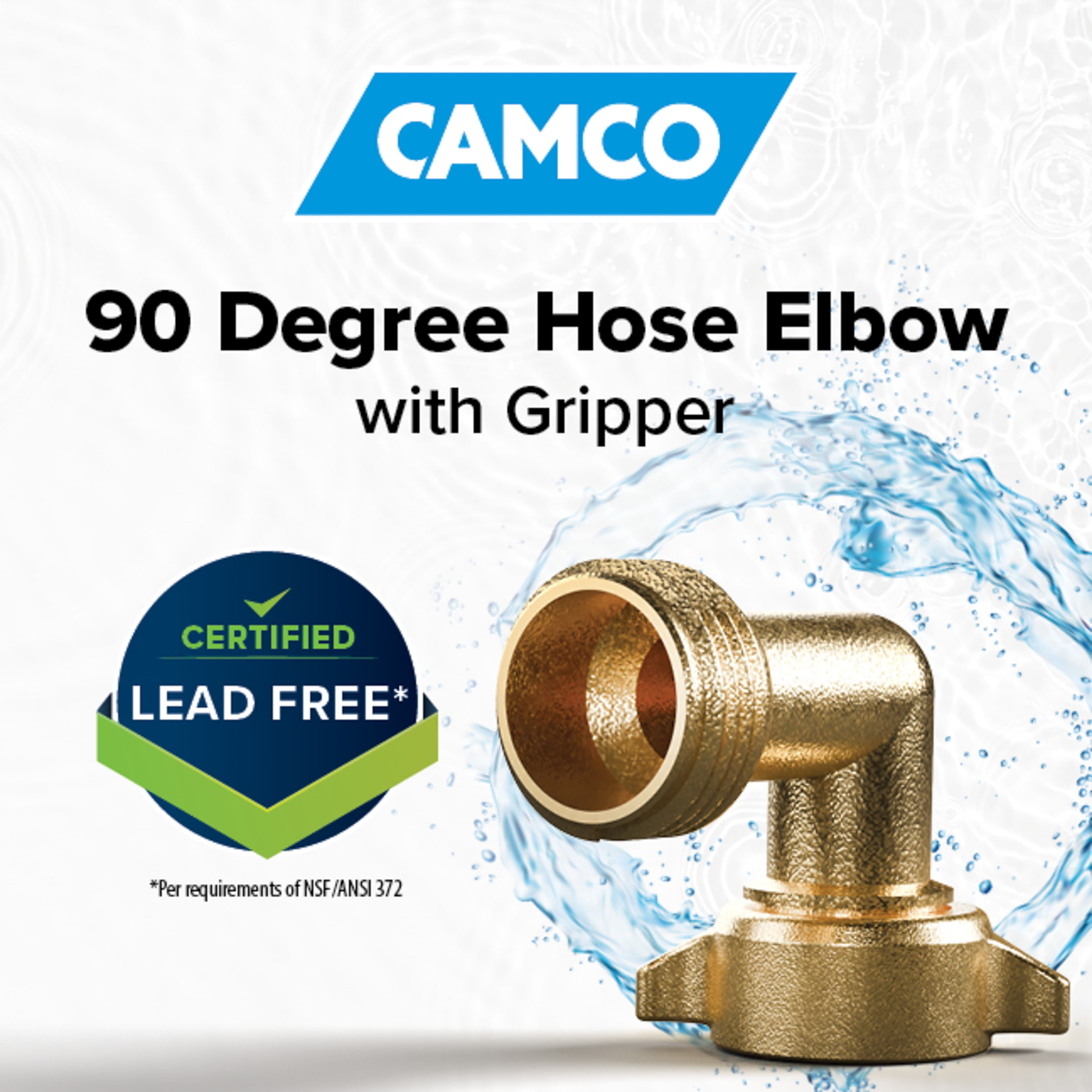 Camco 90-Degree Hose Elbow for RVs - Solid Brass Construction, Certified Lead-Free (22505)
