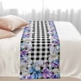 thumbnail image 2 of Spring Floral Bed Runner for Cal King Size Bed, Watercolors Purple Blue Iris Flowers Black Plaid Soft Bedding Scarf Bedding Protector Slipcover Sofa Throw for Bedroom Hotel Guesthouse, 2 of 8