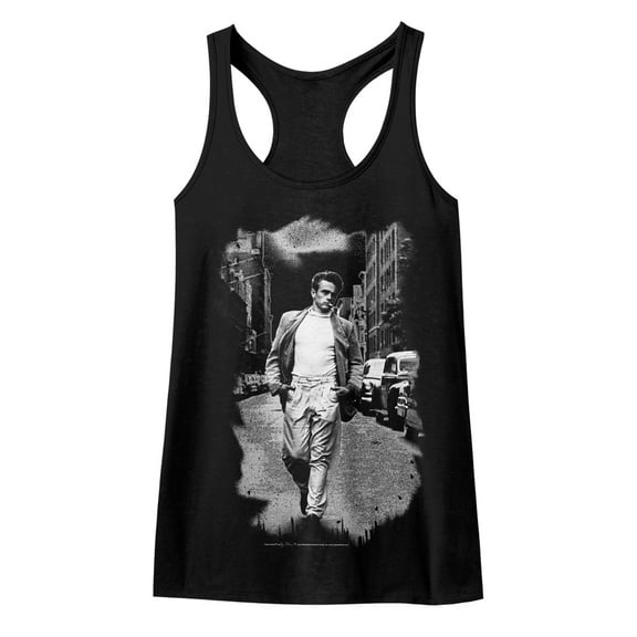 James Dean Icons Street Walk B&W Ladies  Racerback Tank Top Shirt