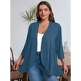 thumbnail image 5 of SHOWMALL Women's Plus Open Front Lightweight Cardigan 3/4 Sleeves Bolero Blue 4X Pleated Ruffles Hemline Shrugs, 5 of 7