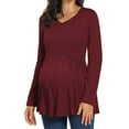 thumbnail image 2 of WellSize Women Maternity blouses Casual Fall Tunic Tops V Neck Long Sleeve Shirts Winter Pregnancy Clothes, 2 of 7