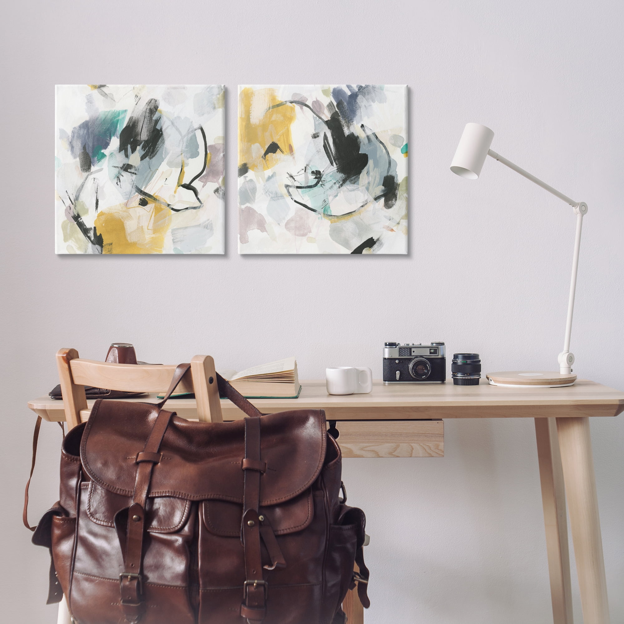 Stupell Industries Black & Yellow Abstract Splash Abstract Painting Wrapped Canvas Art Print Wall Art, 17 x 17, Set of 2