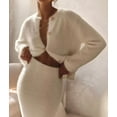 thumbnail image 4 of Women 2 Piece Skirt Sets Long Sleeve Button-Up Outerwear with Maxi Skirt Vacation Outfits Milky White S, 4 of 8