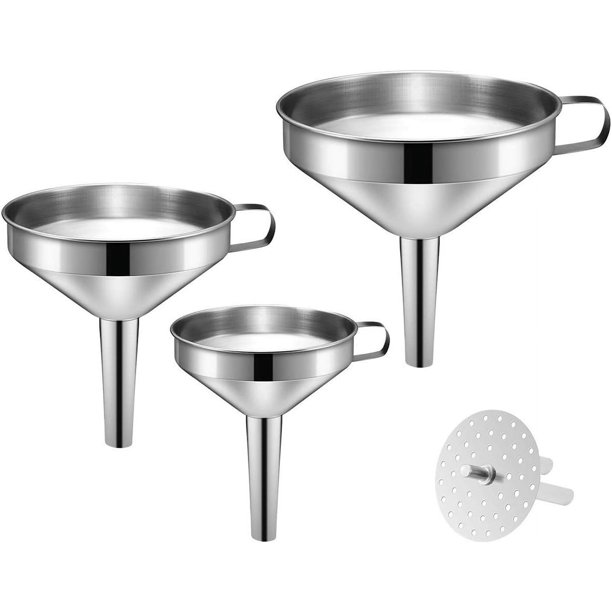 Embudo de cocina de acero inoxidable de grado alimenticio con filtro colador para transferir ingredientes secos líquidos, embudo de cocina de metal de boca ancha