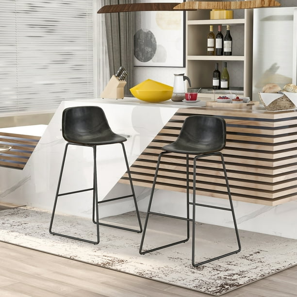Counter Height Stools Set Of 2 Low Back Bar Chair With Footrest Walmart Com Walmart Com