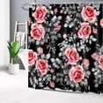 thumbnail image 1 of HVEST Watercolor Rose Flower Shower Curtain Decor, Red Floral with Grey Leaf on Black Shower Curtain for Bathroom 72x78 Inch Polyester Fabric Bathroom Decoration Bath Curtains Hooks Included, 1 of 6
