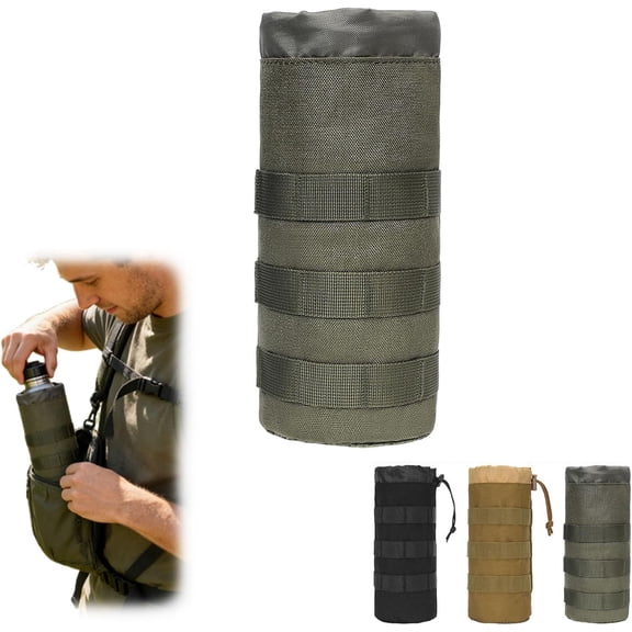MOLLE Water Bottle Pouch, Tactical Hydration Carrier with Adjustable Drawstring & Strap - Compatible with 32 oz Nalgene, for Hiking Backpack, Camping, Hunting, Survival Gear, EDC, Airsoft（green）