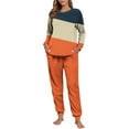 thumbnail image 3 of FNFYFH Womens Color Block Sweatsuit Fleece 2 Piece Outfit Long Sleeve Crew Neck Pullover and Jogger Set Soft Pajamas Sets, 3 of 7