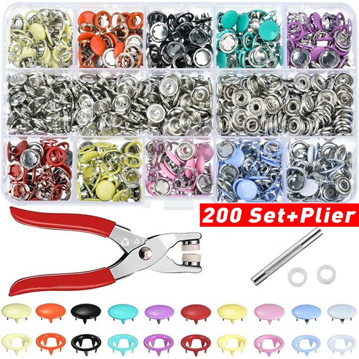 200 sets Sewing Popper Metal Copper snap Fasteners Press Covered Buttons 10-30mm