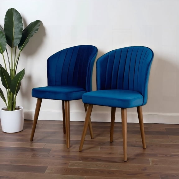 Navy Blue Velvet Parsons Dining Chairs - 2-Piece with Solid Wood Structure