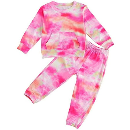

Utoimkio Plus Size Rompers for Girls Toddler Kids Baby Boys Girls Tie-Dye Fashion Keep Warm Tops+Pants Outfits Set