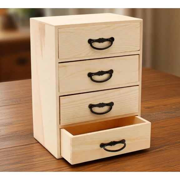 Natural Pine 3-Drawer Mini Storage Chest - Unfinished Wood Desktop Organizer with Metal Handles, Compact Cabinet for Jewelry, Crafts, Office or Bedroom