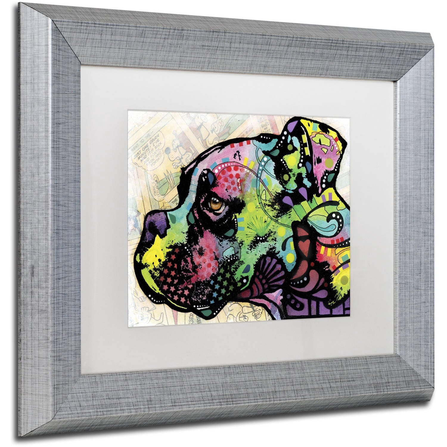 Trademark Fine Art "Profile Boxer Deco" Canvas Art by Dean Russo, White Matte, Silver Frame