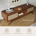 thumbnail image 6 of WIRRYTOR Boho TV Stand for 65 inch TV with Linen Sliding Doors, 59" Entertainment Center with Curved Corners, Wood Media Console Table, Walnut, 6 of 9