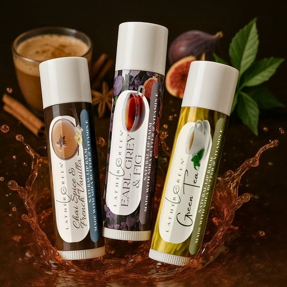 Tea-Inspired Natural Lip Balm 3 Pack – Green Tea, Chai & Vanilla, Earl Grey - by LatherGreen