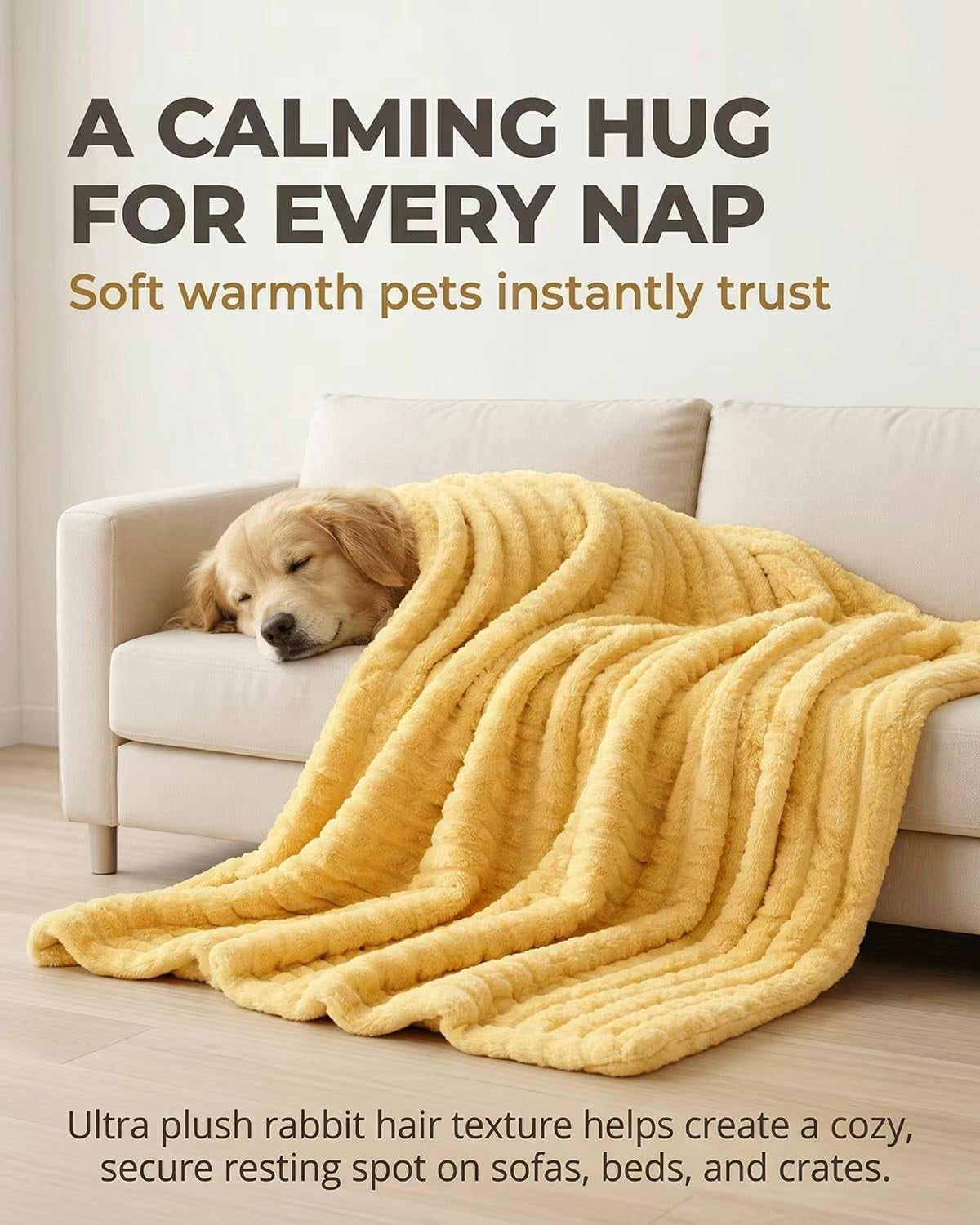 Emotional Support Blanket for Pets, Calming Dog Security Blanket, Soft Rabbit Hair Plush for Kennel, Crate & Sofa(RL Yellow 1 PC)