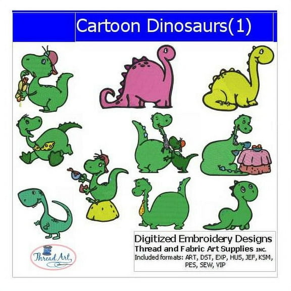 Cartoon Dinosaur(1) Embroidery Designs - All Popular Formats Included - Loaded on USB Stick