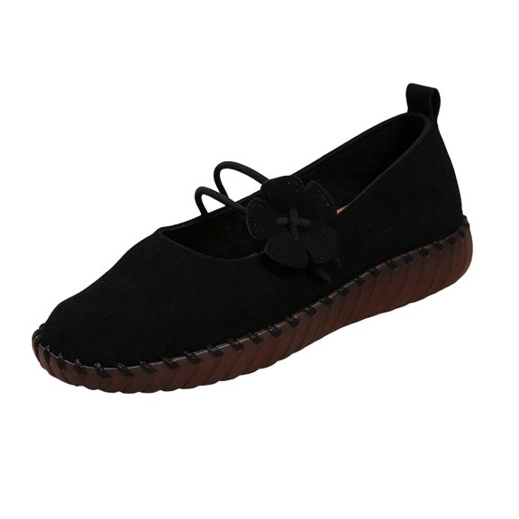 Wensltd Women Wide Width Loafers Round Toe Flats for Spring Daily Walking Solid Color Black