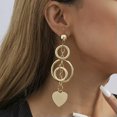 thumbnail image 2 of K-KED Long Gold Hoop Heart Drop Dangle Earrings in Gold Plated Light Weight Stud New, 2 of 8