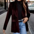 thumbnail image 2 of XPMWRP Women's Velvet Blazer Jackets Casual Long Sleeve Solid Color Lapel Collar Coats Work Office Suit Fall Winter Jackets Red L, 2 of 7