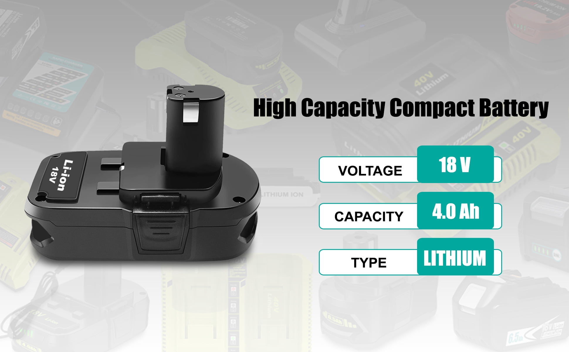 4.0Ah P190 P191 18V Lithium ion Battery Replacement for Ryobi 18V One+ Battery 18V 3.0Ah 54Wh P191 2.0Ah 36Wh P190 P161 PBP003 PBP006 1.5Ah 27Wh P189 PBP002 18 Volts One+ Compact Battery