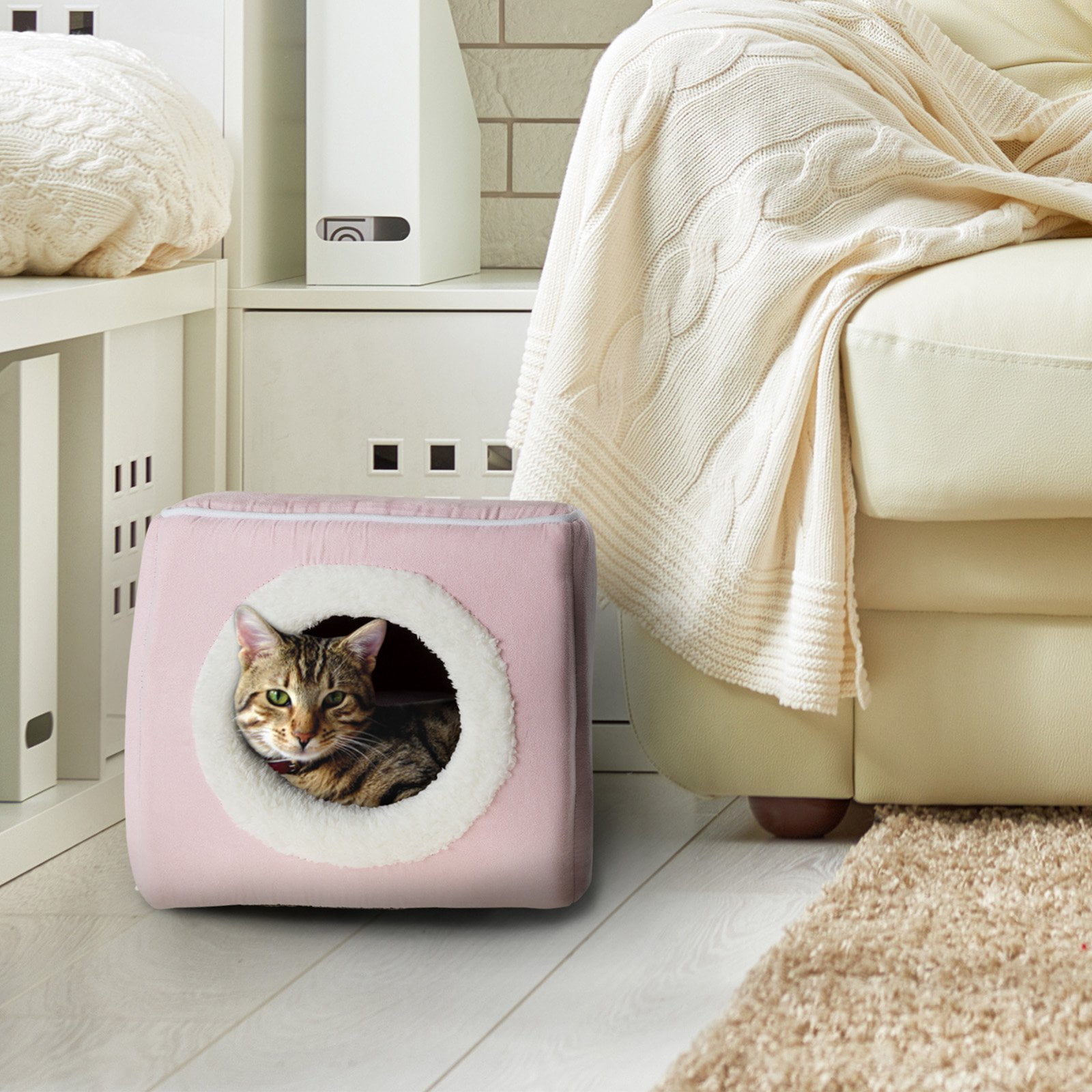 Petmaker, Small, Cozy Cave, Cat Bed, Zebra Print, 13-in