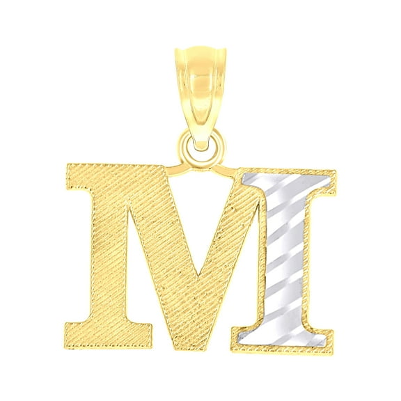 10k 10kt Two-tone Gold Unisex Diamond-cut Initial M Charm Pendant for Men Women