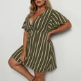 thumbnail image 2 of AURA Plus Size Striped V Neck Midi Dress Ruffle Sleeve High Waist Casual Boho Work Summer Dress for Women, 2 of 5